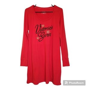 Victoria's Secret Long Sleeve Sleep Tee Shirt PJ's Red Scoopneck Rhinestone Sz S
